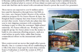 WSJ carbon neutral vacation write-up regarding Soneva Fushi's actions and achievements in energy and environmental eficiency