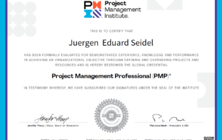 PMI/PMP certification (Project Management Professional) a globally recognized certification issued by the PMI (Project Management Institute)